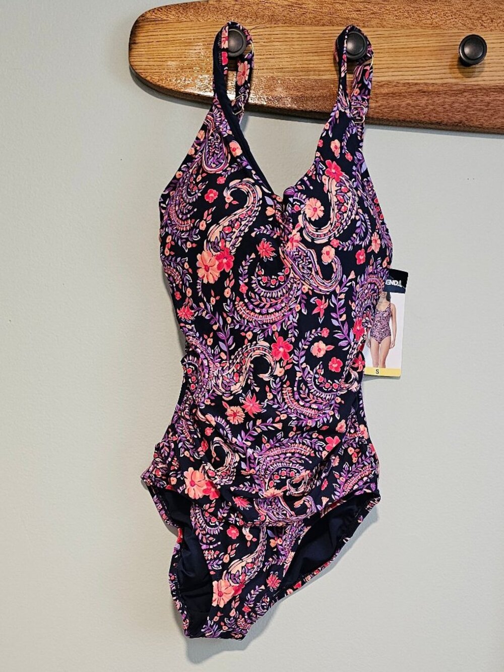 **NWT** Lands End Navy Blue with Floral and Paisley Print Swimsuit, Small